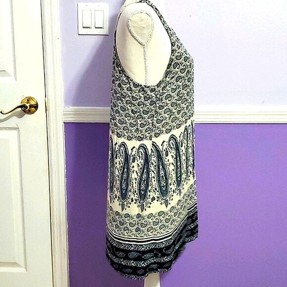 Rhapsody Navy & Cream Paisley Multipattern Lace Boho Flowy Mini Dress - Picture 4 of 8